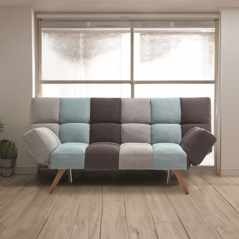 Divano letto Dube con braccioli pieghevoli in tessuto patchwork