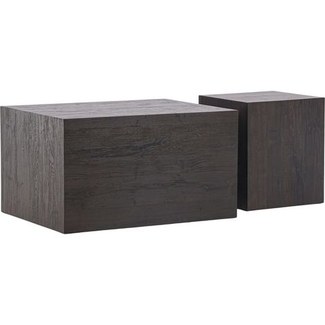 Lot de 2 Tables Basses Effet Bois "York" 80cm Marron Foncé (1/3)
