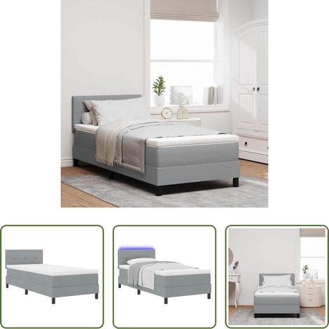 vidaXL LED-Leiste - Boxspringbett mit Matratze mit LED Hellgrau 90 x 190 cm Stoff (1/5)