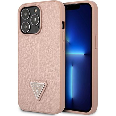 Funda rígida rosa Guess GUHCP14XPSATLP para iPhone 14 Pro Max de 6,7 pulgadas con logo SaffianoTriangle (1/5)