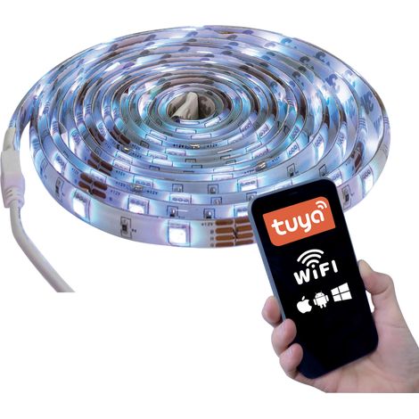 Ruban LED multicouleur connecté Wi-Fi, 14W, 1200 lumens, long. 3m, neon IP44, découpable - Tibelec (1/5)