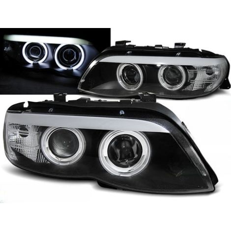 Paire de feux phares BMW X5 E53 de 2003 a 2006 angel eyes CCFL Xenon Noir-27361102 (1/2)