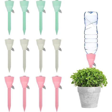 Automatisches 12-teiliges Tropfbewässerungssystem mit einstellbaren Ventilen und Tropfbewässerungsflasche für Zimmer- und Gartenpflanzen – Crezuo