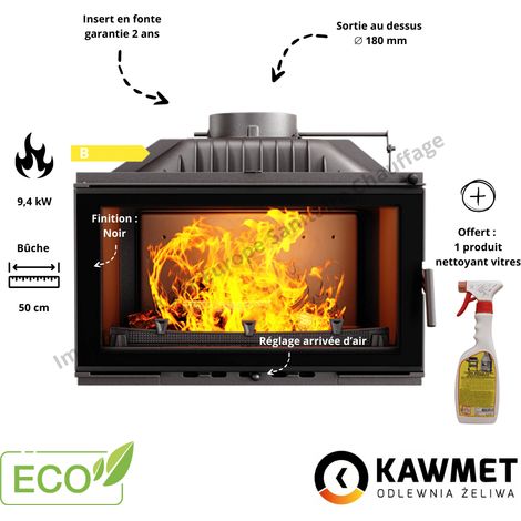 Insert cheminée à bois fonte 10 kW – Surface chauffée jusqu’à 94 m² – Sortie de fumées Ø 150 mm – Système de post-combustion (1/5)