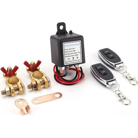 Car Battery Cut-Off Switch with Remote Control, Remote Battery Cut-Off Switch with Copper Terminals and Current Cut-Off Switch for (12V200A) (1/5)