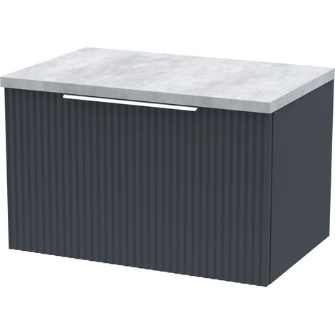 Tixall Fluted 1 Drawer Wall Hung Vanity Unit with Laminate Worktop, Dark Grey, 600mm