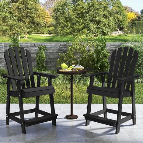 GOPLUS Chaise Adirondack Haute en HDPE-harge 150KG-avec Dossier & Siège Ergonomiques/Accoudoirs & Repose-Pieds Noir (1/5)