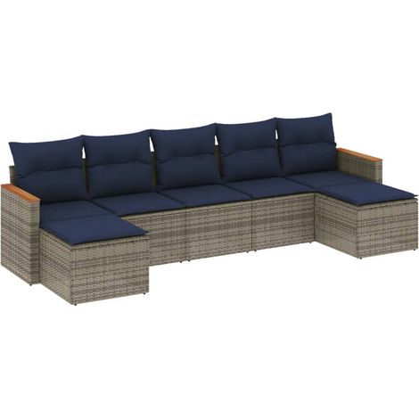 Maison Exclusive - 7-teiliges Gartensofa-Set mit Kissen, grau, Po