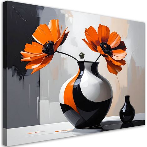 Stampe su Tela, Fiori arancioni in un moderno vaso bianco e nero. - 30x20 (1/2)