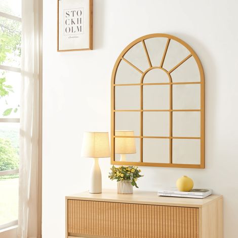 Miroir mural Villalago forme fenêtre arrondie 80 x 60 cm or [en.casa]