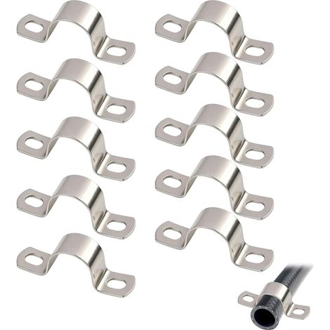 Lot de 10 Colliers de Fixation en U Ø25 mm Acier Inoxydable 304, Support Tuyau Robuste à 2 Trous, Bride Tube et Attache pour Tuyauterie, Clôture et Mât sur Bois ou Béton (1/5)