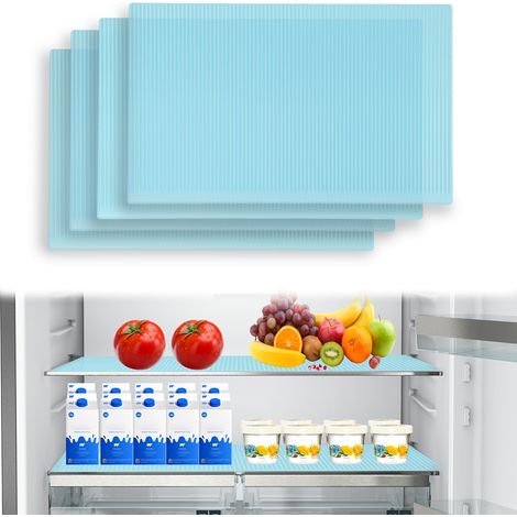 Lot de 4 tapis de réfrigérateur en silicone, 45 x 29 cm, non adhésif, imperméable, antidérapant, revêtement de sol pour réfrigérateur, cuisine, placard, tiroir (bleu) (1/5)