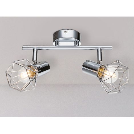 LED Deckenstrahler 2-flammig, Gitter Silber Chrom Industrial, Breite 25,5cm (1/5)