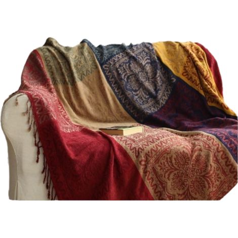 manta de algodón, rojo tibetano, tejida con flecos, reversible, para sofá, oficina, viajes, 220x250cm (1/5)