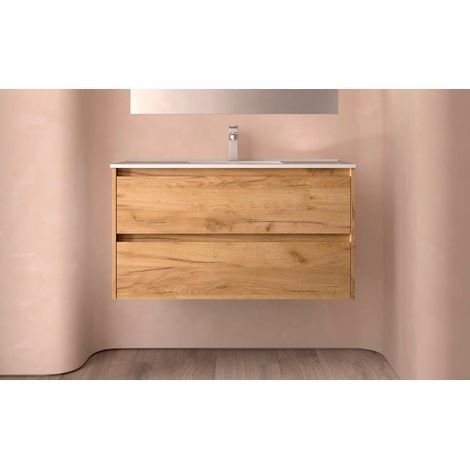 BALTIC Unterschrank 1000 2 Schubladen + Waschbecken Eiche Afrika (1/4)