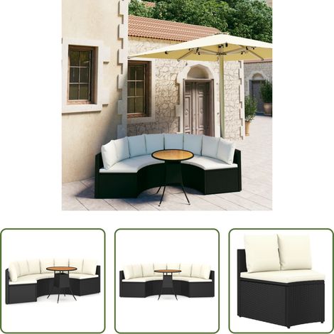 Gartenmöbel - 5-tlg. Garten-Sofagarnitur mit Auflagen Poly Rattan Schwarz (1/5)