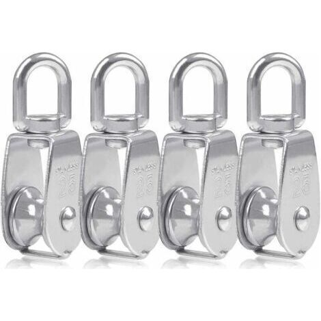 Pulley 4 Pieces M25 Rope Pulley Stainless Steel Pulley Shell Blocks Rope Pulley Roller Indoor and Outdoor Use Load Capacity 150kg 8.532cm (Silver) (1/4)