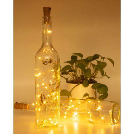 QAZQA LED Bouteille Guirlande, 2m 20 LED Pour Bouteille [16 pièces] Guirlande Lumineuse Bouteille LED Lampe Bouteille Étanche Fil d'argentFlexible Décoration pour Noël, Partie, Mariage, Jardin -Blanc