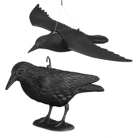2x Taubenschreck Krähe, Dekofigur als Vogelscheuche, stehende und fliegende Figur für Taubenabwehr, Gartenfigur, schwarz (1/5)