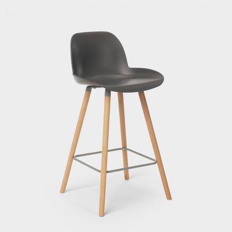Tabouret de bar haut scandinave Burj 65 – Hauteur d'assise 65 cm – Coque polypropylène – Base en bois avec repose-pieds aluminium – Superstool (1/5)