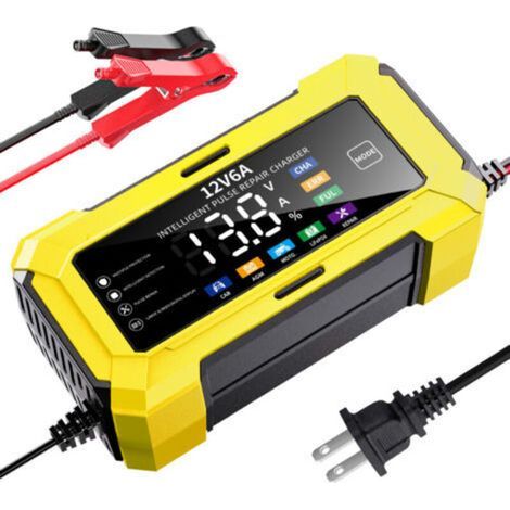 12V 6A JauneChargeur de batterie 12 V pour voiture (12 V 6 A), chargeur de batterie pour moto (14,6 V), chargeur de batterie lithium-fer-phosphate 12 V compatible avec les batteries au plomb-acide lit (1/4)