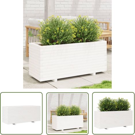 The Living Store Jardinière blanc 110x40x49,5 cm bois de pin massif - Jardinier - Pot De Fleurs - Plante - Extérieur - Bois (1/5)