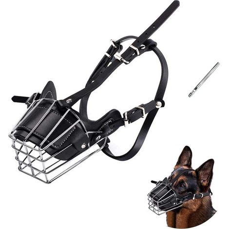 Muselière pour Chien, Panier en Métal pour Le Visage du Chien, Bouche Respirante Laisse en Cuir réglable Convenant aux Grands Chiens de Taille Moyenne, M (1/2)