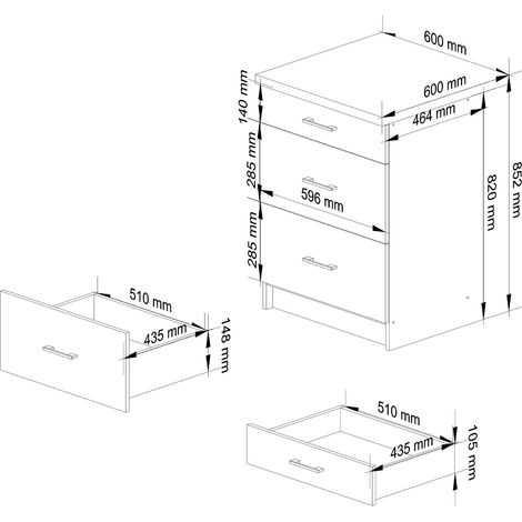 Akord – Armoire de cuisine basse 60 cm – 3 tiroirs – Finition mate blanche – Panneau stratifié – Dimensions 60x46x85 cm