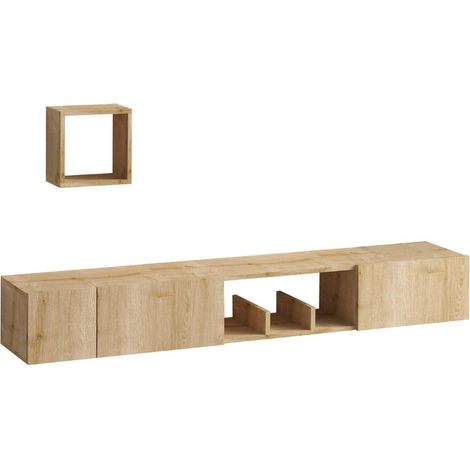 Calicosy – Meuble TV 100% mélaminé chêne saphir – Support jusqu'à 180 cm – Rangement intégré – Antibactérien et facile à assembler (1/8)