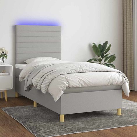 Cama box spring colchón y luces LED tela gris claro 100x200 cm (1/5)