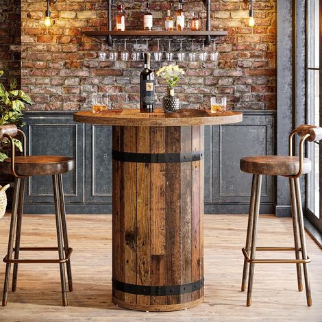 Tribesigns Table de Bar Rond, 80 x 80 x 100 cm, Table Haute, Table de Bistrot/Pub pour Cuisine, Salon, Petits Espaces, Brun (Table Uniquement)