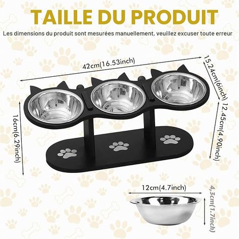 Gamelle pour chat : station de nourriture pour chat avec bols en acier inoxydable et support en bois – Solution de gamelle ergonomique réglable en hauteur pour chats et petits (1/4)