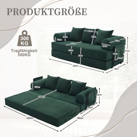 Divano componibile color smeraldo con robusta struttura in metallo, tasche laterali e tre cuscini. Crea una zona relax liberamente configurabile. Moderna combinazione di metallo e tessuto, ideale per (1/5)