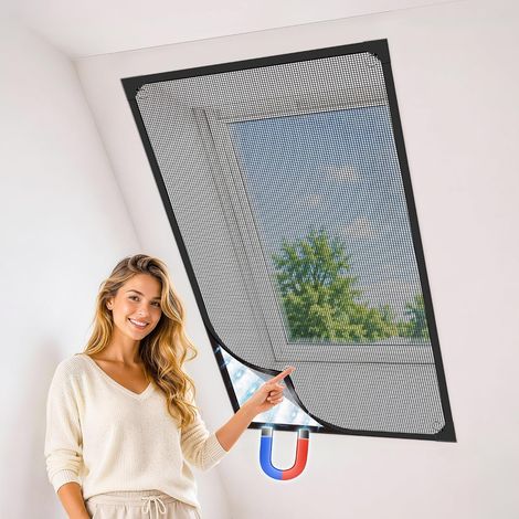 Moustiquaire Fenêtre Magnétique 110x130 cm Cadre Noir Maille Noire Fibre de Verre Durable, Taille Ajustable DIY, Fixation magnétique puissante, Moustiquaire aimantée fenetre pour toit (1/5)