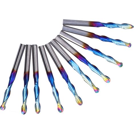 Lot de 10 fraises à spirale en acier au tungstène avec revêtement bleu pour bois, PVC et nylon (1/5)