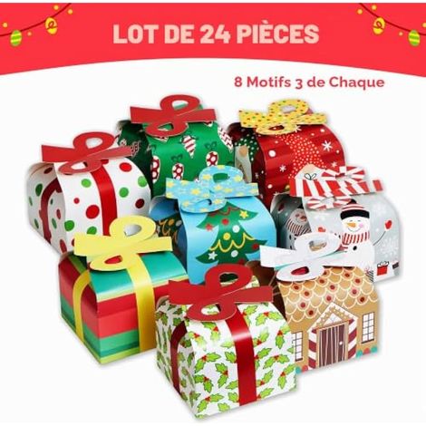 Lot de 24 boîtes cadeaux 3D avec nœud, boîtes en papier pour Noël, boîtes à bonbons, boîtes à biscuits en carton (1/4)