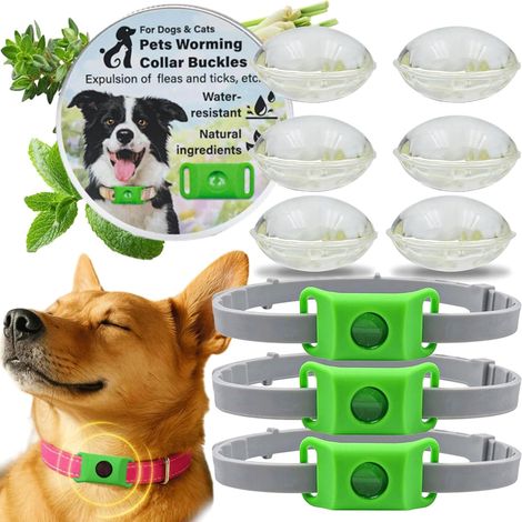 Collare naturale antiparassitario per cani, pendente con olio essenziale con 2 capsule sostituibili, diffusione regolabile, senza contatto, compatibile con AirTag (3 scatole) (1/5)