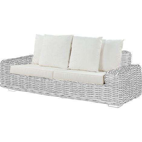 Ensemble de Housses de Coussins d'Extérieur en Tissu pour Canapé de Jardin Assise et Dossier Blanc Forli