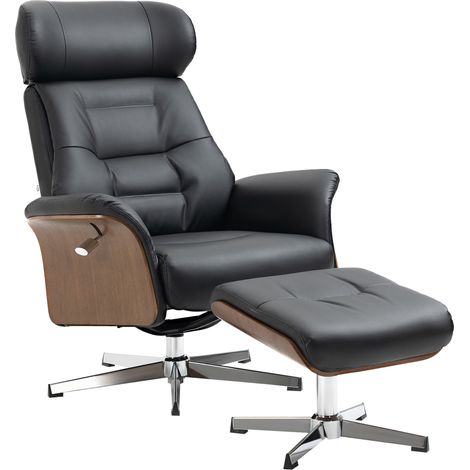 Sillón reclinable giratorio con reposapiés y función tumbona de piel sintética negra HOMVRA (1/5)