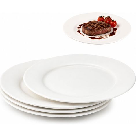 Assiette Blanche 20 cm Assiette Dessert Set de 4 Assiettes Plates en Porcelaine, Compatible Micro-Ondes et Lave-Vaisselle (1/5)