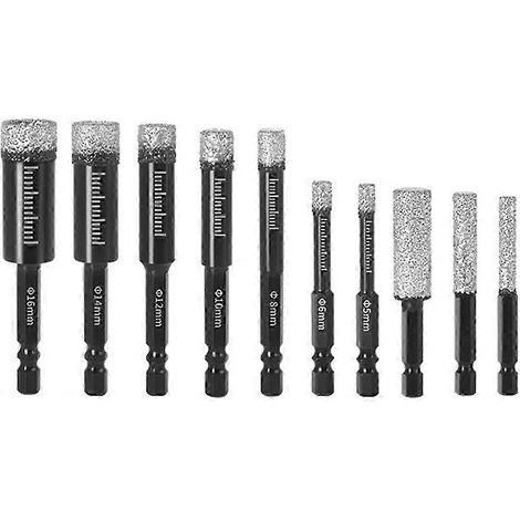 10 forets diamantés à queue hexagonale brasée pour carrelage céramique, 5-16 mm, scie cloche pour marbre et porcelaine, ouvre-trous jn (1/4)