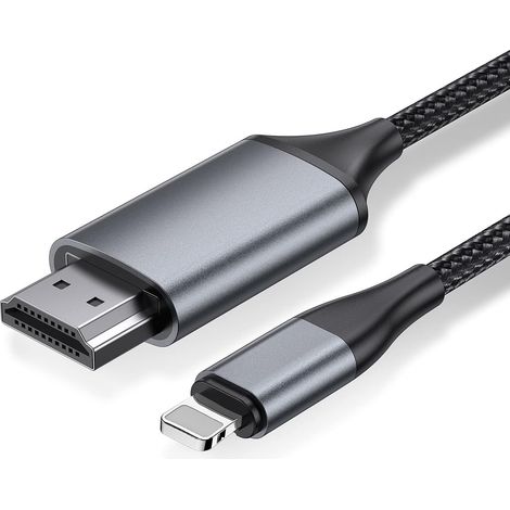 1 Adaptateur Lightning vers HDMI 2m Résolution 1080P pour iPhone iPad Projection Vidéo