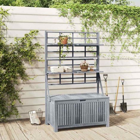 Boîte de rangement avec treillis-Coffre de rangement-Stockage Rangement Gris 99x55x160cm Acacia solide 938393 (1/5)