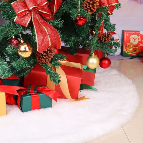 Arbre De Noël - Jupe Pour Arbre De Noël - 60 Cm - Fourrure Synthétique Blanche Avec Motifs Flocons De Neige - 1 Pièce (1/5)