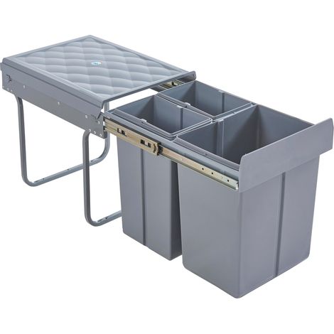 Poubelle encastrable 2 x 10 + 1 x 20 litres 48 x 34 x 42 cm gris