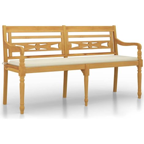 Maison Exclusive - Batavia-Bank mit Creme Kissen 150 cm Massivhol