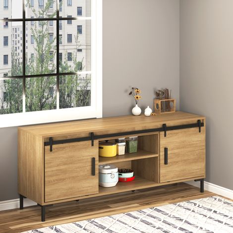 CHICFURN Kit de riel para puerta corredera doble de 200 cm de acero negro (1/5)