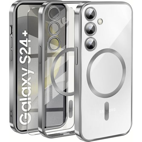 Funda para Samsung Galaxy S24+ Plus, Electro MagSafe, plateada + protector de pantalla de cristal (1/5)