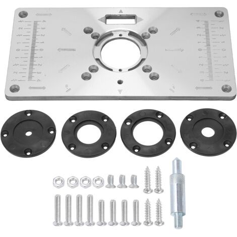 Plaque d’insertion en aluminium pour table de routage, adaptée aux établis de menuiserie, fraiseuses et machines à couper, avec 8 trous et anneaux de levage