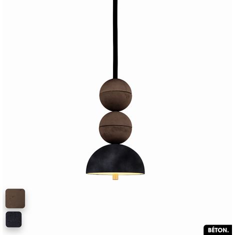 Lampe de suspension en béton velours - BOSFOR CONCRETE VELVET CHOCOLAT - ANTHRACITE 2 BALLES LED 14W (1/2)
